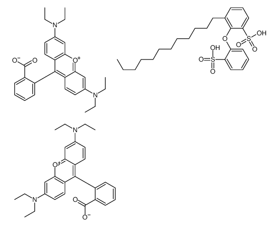 bis{N-[9-(2-carboxyphenyl)-6-(diethylamino)-3H-xanthen-3-ylidene]-N-ethylethanaminium} 3-dodecyl-2-(2-sulfonatophenoxy)benzenesulfonate结构式