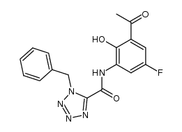 N-(3-acetyl-5-fluoro-2-hydroxyphenyl)-1-benzyl-1H-tetrazole-5-carboxamide结构式