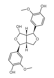 4-hydroxy-2,6-di(4'-hydroxy-3'-methoxy)phenyl-3,7-dioxabicyclo(3.3.0)octane Structure