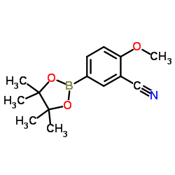 2-甲氧基-5-(4,4,5,5-四甲基-1,3,2-二氧硼杂环戊烷-2-基)苯甲腈结构式