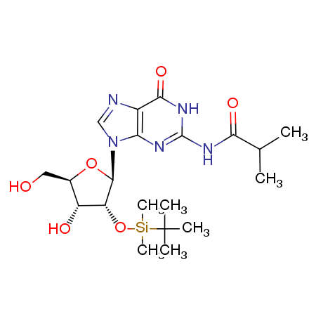 2'-O-(叔丁基二甲基硅烷基)-N-异丁酰基鸟苷结构式
