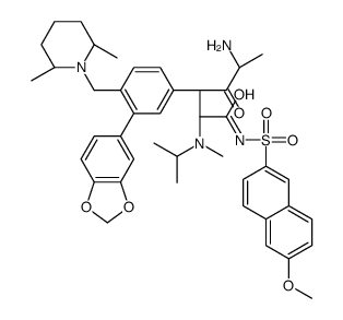 (2R)-2-[[(3R)-3-(1,3-benzodioxol-5-yl)-3-[(6-methoxynaphthalen-2-yl)sulfonylamino]propanoyl]amino]-3-[4-[[(2S,6R)-2,6-dimethylpiperidin-1-yl]methyl]phenyl]-N-methyl-N-propan-2-ylpropanamide结构式