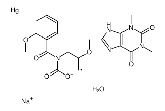 sodium,[3-[carboxylato-(2-methoxybenzoyl)amino]-2-methoxypropyl]mercury,1,3-dimethyl-7H-purine-2,6-dione,hydrate Structure