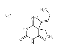 2,4,6(1H,3H,5H)-Pyrimidinetrione,5-ethyl-5-(1-methyl-1-buten-1-yl)-, sodium salt (1:1) Structure
