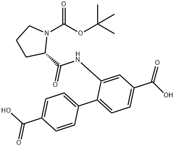 2-(1-(叔丁氧基羰基)吡咯烷-2-羧酰胺基)-[1,1'-联苯]-4,4'-二羧酸结构式