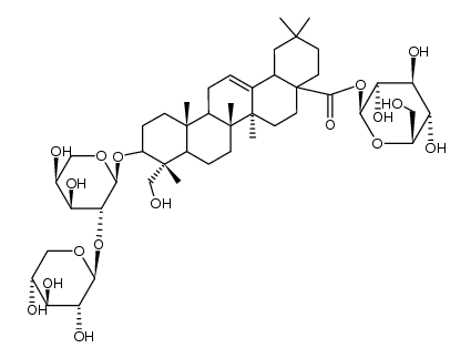 3-O-[β-D-xylopyranosyl-(1-2)-α-L-arabinopyranosyl]hederagenin 28-O-[β-D-glucopyranoside]结构式
