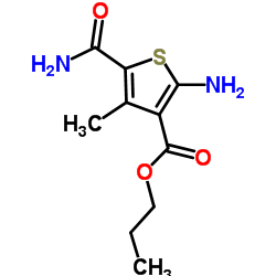 Propyl 2-amino-5-carbamoyl-4-methyl-3-thiophenecarboxylate结构式