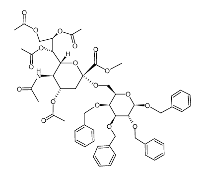 Benzyl-2,3,4-tri-O-benzyl-6-O-(methyl-5-acetamido-4,7,8,9-tetra-O-acetyl-3,5-didesoxy-D-glycero-α-D-galacto-2-nonulopyranosylonat)-β-D-galactopyranosid结构式