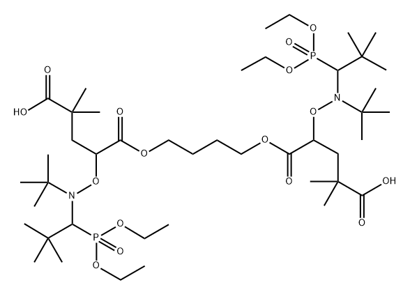 5,6-Di-tert-butyl-21-({tert-butyl[1-(diethoxyphosphoryl)-2,2-dimethylpropyl]amino}oxy)-8-carboxy-4-ethoxy-10,10,19,19-tetramethyl-11,18-dioxo-3,7,12,17-tetraoxa-6-aza-45-phosphadocosan-22-oic acid 4-oxide Structure
