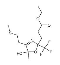 ethyl 3-(5-hydroxy-5-methyl-4-(2-(methylthio)ethyl)-2-(trifluoromethyl)-2,5-dihydrooxazol-2-yl)propanoate结构式
