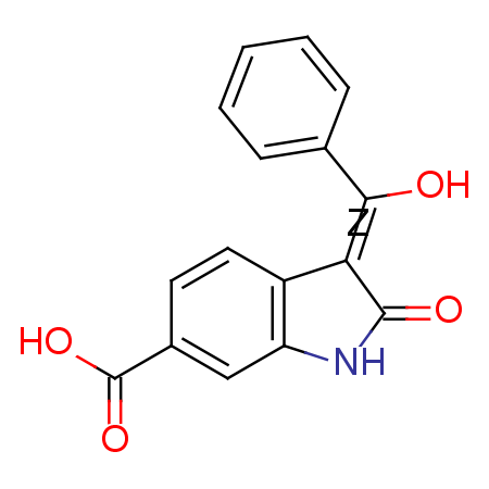 (Z)-3-(hydroxy-phenyl-methylene)-2-oxo-2,3-dihydro-1H-indole-6-carboxylic acid Structure