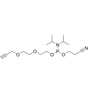 Propargyl-PEG3-1-o-(b-cyanoethyl-N,N-diisopropyl)phosphoramidite结构式