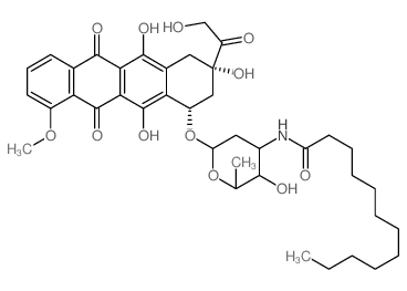 5,12-Naphthacenedione, 7,8,9,10-tetrahydro-6,8, 11-trihydroxy-8- (hydroxyacetyl)-1-methoxy-10-[[2,3, 6-trideoxy-3-[(1-oxododecyl)amino]-.alpha.-L-lyxohexopyranosyl]oxy ]-, (8S-cis)- Structure