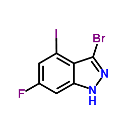 3-Bromo-6-fluoro-4-iodo-1H-indazole结构式