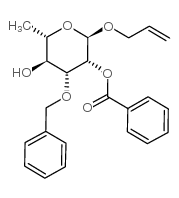 烯丙基 2-O-苯甲酰基-3-O-苄基-alpha-L-吡喃鼠李糖苷结构式