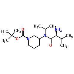2-Methyl-2-propanyl 3-[isopropyl(L-valyl)amino]-1-piperidinecarboxylate Structure