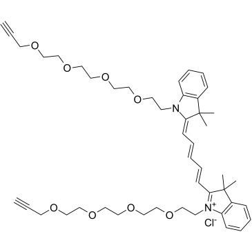 N,N'-bis-(propargyl-PEG4)-Cy5 (chloride) Structure