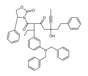 (2S,5R)-2-[(1S)-1-[3-(dibenzylamino)phenyl]propyl]-5-hydroxy-1-[(4R)-2-oxo-4-phenyl-1,3-oxazolidin-3-yl]-5-(2-phenylethyl)oct-6-yne-1,3-dione结构式