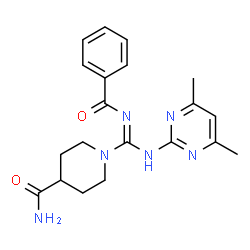 1-[N-(4,6-dimethylpyrimidin-2-yl)-N'-(phenylcarbonyl)carbamimidoyl]piperidine-4-carboxamide结构式