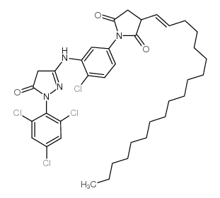 N-[4-氯-3-[4,5-二氢-5-氧-1-(2,4,6-三氯苯基)-1H-吡唑-3-基氨基]苯基]-2-(1-十八碳烯基)琥珀酰亚胺结构式