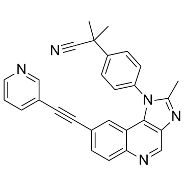 2-甲基-2-[4-[2-甲基-8-[(吡啶-3-基)乙炔基]咪唑并[4,5-C]喹啉-1-基]苯基]丙腈结构式