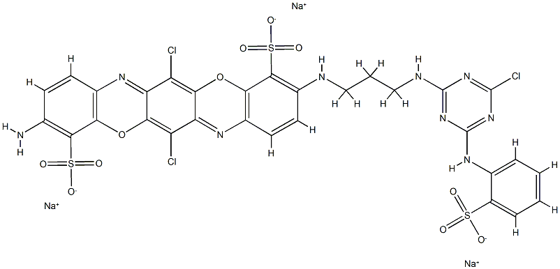 4,11-Triphenodioxazinedisulfonic acid, 3-amino-6,13-dichloro-10-3-4-chloro-6-(2-sulfophenyl)amino-1,3,5-triazin-2-ylaminopropylamino-, trisodium salt结构式