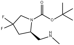 (2R)-4,4-二氟-2-[(甲氨基)甲基]吡咯烷-1-羧酸叔丁酯结构式