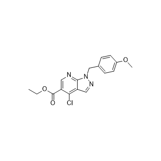 4-氯-1-(4-甲氧基苄基)-1H-吡唑并[3,4-b]吡啶-5-甲酸乙酯结构式