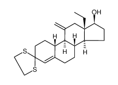 (+)-13β-ethyl-3,3-ethylenedithio-11-methylenegona-4-en-17β-ol结构式