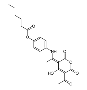 Hexanoic acid 4-{1-[5-acetyl-4-hydroxy-2,6-dioxo-6H-pyran-(3Z)-ylidene]-ethylamino}-phenyl ester Structure