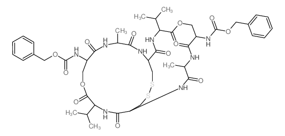 benzyl N-(11,24-dimethyl-2,5,9,12,15,18,22,25-octaoxo-8-phenylmethoxycarbonylamino-4,17-dipropan-2-yl-6,19-dioxa-28,29-dithia-3,10,13,16,23,26-hexazabicyclo[12.12.4]triacont-21-yl)carbamate结构式