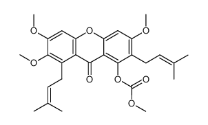 2,3,6-trimethoxy-8-methoxycarbonyloxy-1,7-bis-(3-methylbut-2-enyl)xanthen-9-one Structure