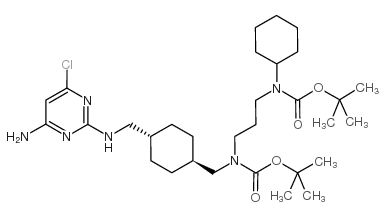 N-[[反式-4-[[(4-氨基-6-氯-2-嘧啶基)氨基]甲基]环己基]甲基]-N-[3-[环己基[(1,1-二甲基乙氧基)羰基]氨基]丙基]氨基甲酸 1,1-二甲基乙基酯结构式