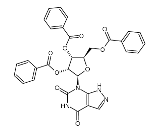 7-(2,3,5-tri-O-benzoyl-β-D-ribofuranosyl)pyrazolo[3,4-d]pyrimidine-4,6(1H,5H)-dione结构式