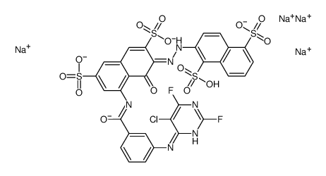 2-[[8-[[3-[(5-氯-2,6-二氟-4-嘧啶基)氨基]苯甲酰基]氨基]-1-羟基-3,6-二磺酸基-2-萘基]偶氮]萘-1,5-二磺酸四钠结构式