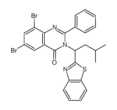3-(1-benzothiazol-2-yl-3-methyl-butyl)-6,8-dibromo-2-phenyl-3H-quinazolin-4-one结构式