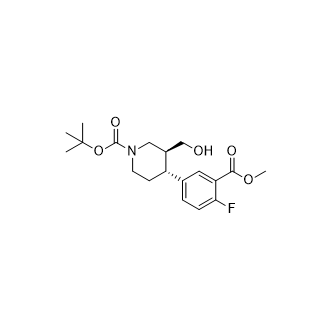 tert-Butyl (3S,4R)-4-(4-fluoro-3-(methoxycarbonyl)phenyl)-3-(hydroxymethyl)piperidine-1-carboxylate Structure
