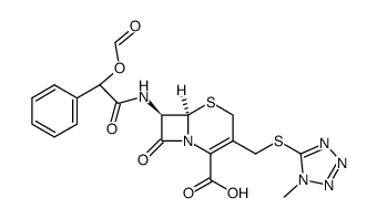 (6R)-7t-((Ξ)-2-formyloxy-2-phenyl-acetylamino)-3-(1-methyl-1H-tetrazol-5-ylsulfanylmethyl)-8-oxo-(6rH)-5-thia-1-aza-bicyclo[4.2.0]oct-2-ene-2-carboxylic acid Structure