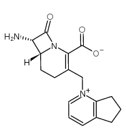 1-[[(6R,7R)-7-氨基-2-羧基-8-氧代-5-硫杂-1-氮杂双环[4.2.0]辛-2-烯-3-基]甲基]-6,7-二氢-5H-环戊并[b]吡啶内盐结构式