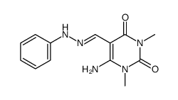 (E)-6-amino-1,3-dimethyl-5-((2-phenylhydrazono)methyl)pyrimidine-2,4(1H,3H)dione Structure