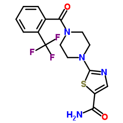 2-(4-(2-(trifluoromethyl)benzoyl)piperazin-1-yl)thiazole-5-carboxamide Structure