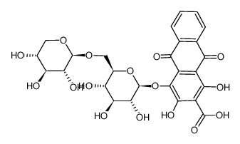 4-(6-O-β-D-Xylopyranosyl-β-D-glucopyranosyloxy)-9,10-dihydro-1,3-dihydroxy-9,10-dioxoanthracene-2-carboxylic acid结构式