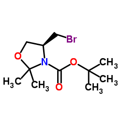 (4S)-4-(溴甲基)-2,2-二甲基-1,3-恶唑烷-3-羧酸叔丁酯结构式