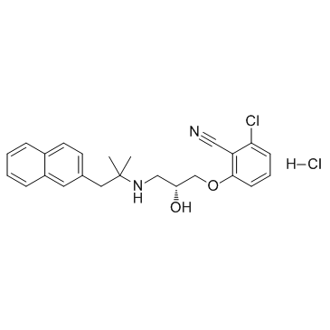 2-氯-6-[(2R)-3-[[1,1-二甲基-2-(2-萘基)乙基]氨基]-2-羟基丙氧基]苯腈盐酸盐结构式