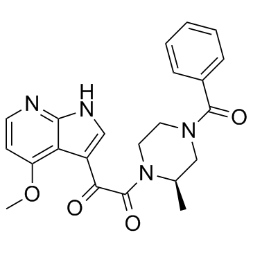 1-[(2R)-4-苯甲酰基-2-甲基-1-哌嗪基]-2-(4-甲氧基-1H-吡咯并[2,3-B]吡啶-3-基)-1,2-乙二酮结构式