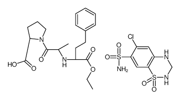 6-chloro-1,1-dioxo-3,4-dihydro-2H-1λ6,2,4-benzothiadiazine-7-sulfonamide,(2S)-1-[(2S)-2-[[(2R)-1-ethoxy-1-oxo-4-phenylbutan-2-yl]amino]propanoyl]pyrrolidine-2-carboxylic acid结构式