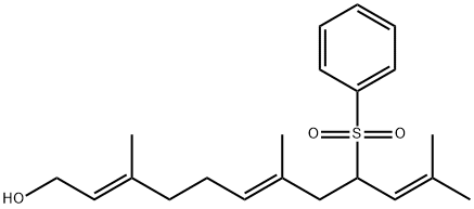 (2E,6E)-3,7,11-Trimethyl-9-(phenylsulfonyl)-2,6,10-dodecatrien-1-ol结构式