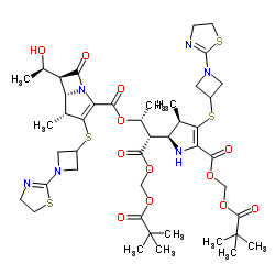 (2R,3S)-3-[(2S,3R)-4-{[1-(4,5-Dihydro-1,3-thiazol-2-yl)-3-azetidinyl]sulfanyl}-5-({[(2,2-dimethylpropanoyl)oxy]methoxy}carbonyl)-3-methyl-2,3-dihydro-1H-pyrrol-2-yl]-4-{[(2,2-dimethylpropanoyl)oxy]methoxy}-4-oxo-2-butanyl (4R,5S,6S)-3-{[1-(4,5-dihydro-1,3-thiazol-2-yl)-3-azetidinyl]sulfanyl}-6-[(1R)-1-hydroxyethyl]-4-methyl-7-oxo-1-azabicyclo[3.2.0]hept-2-ene-2-carboxylate Structure