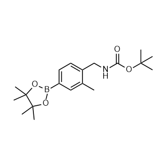 (2-甲基-4-(4,4,5,5-四甲基-1,3,2-二氧硼杂环戊烷-2-基)苄基)氨基甲酸叔丁酯结构式