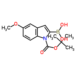1-叔丁氧基羰酰-5-甲氧基-吲哚-2-基硼酸结构式